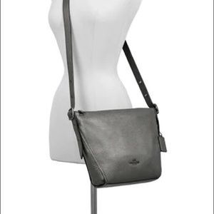 COACH Pebbled Leather Small Dufflette Duffle Bag Crossbody Metallic Gray